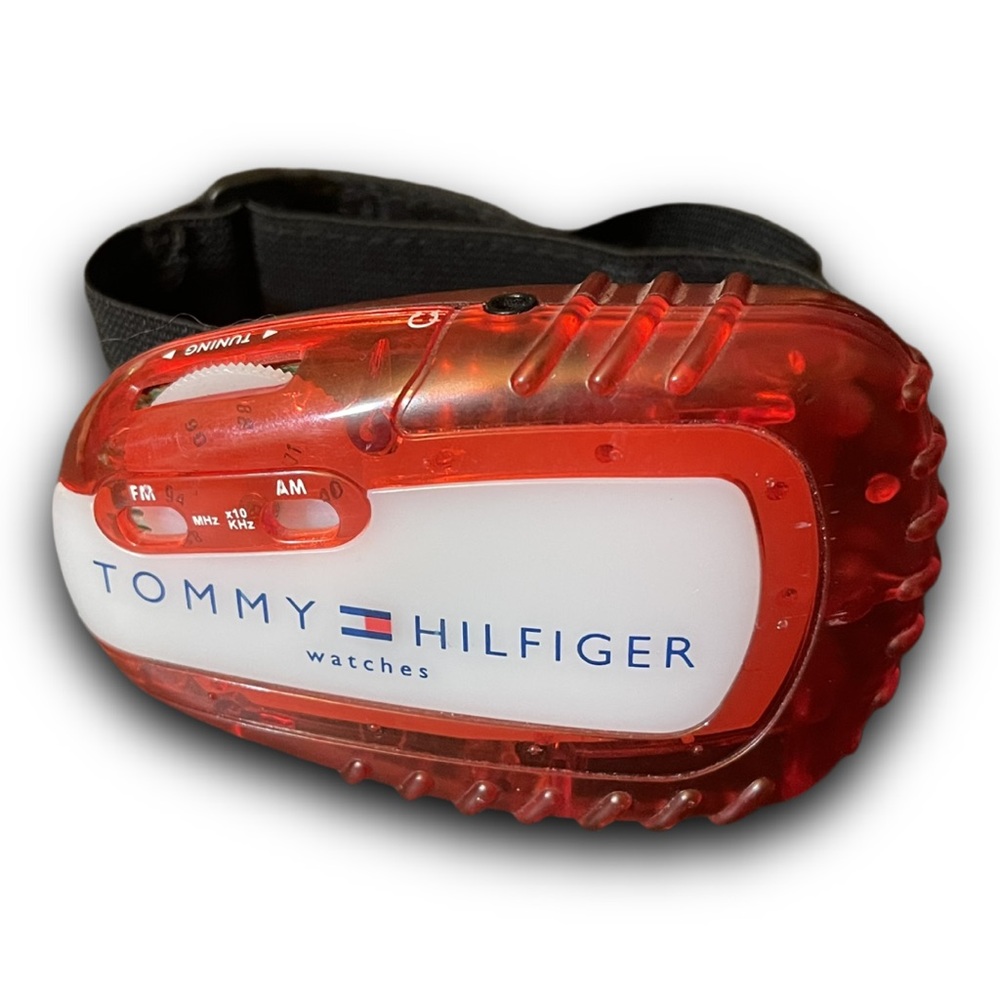 Vintage 1990s Tommy Hilfiger AM/FM Radio Arm Band RARE Red Translucent